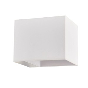 Biała, sześcienna lampa ścienna t.b.t. do wnętrz.