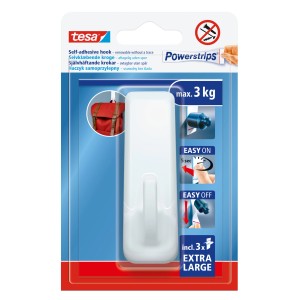 Haczyk samoprzylepny Tesa Powerstrips, usuwalny, max. 3 kg, 3 sztuki
