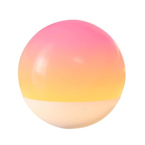 Dekoracyjna lampa stołowa t.b.t. w kształcie kuli z gradientem kolorów od różowego do żółtego.