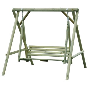 Drewniana huśtawka ogrodowa, naturalne drewno.