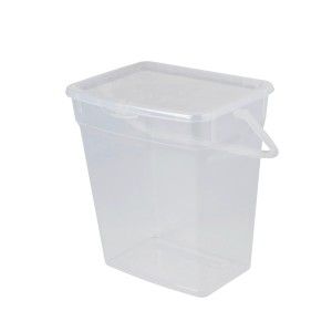 Przezroczysty pojemnik do przechowywania t.b.t. z pokrywką i uchwytem.