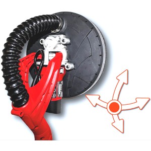 Szlifierka do gipsu Einhell TC-DW 225 z tarczą szlifierską i wężem ssącym w szczegółach.