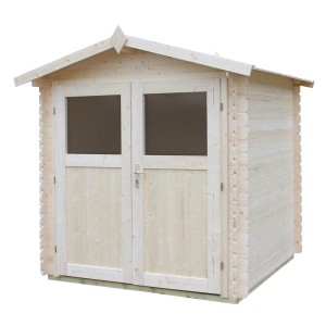 Drewniany domek ogrodowy t.b.t. z podwójnymi drzwiami i oknami, naturalny.