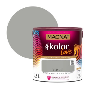 Szara farba do ścian Magnat, puszka 2,5L. Farba wewnętrzna do ścian.