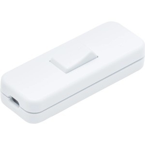 Biały przełącznik kołyskowy t.b.t. do lamp, dla łatwej obsługi.