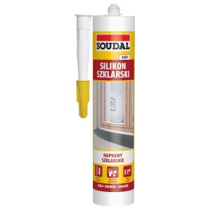 Karta Soudal Silikon Szklarski, idealny do szkła, drewna i ceramiki wewnątrz.