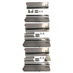 Zestaw prowadnic do szuflad t.b.t., kolor srebrny, z akcesoriami.