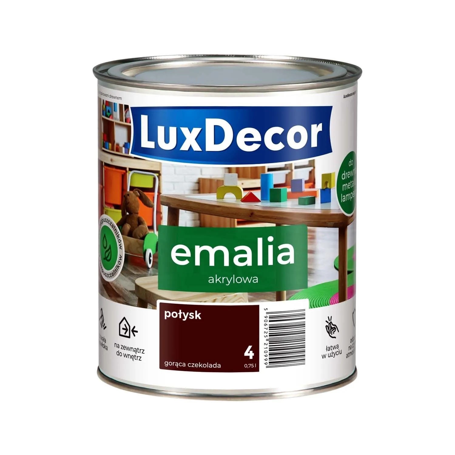LuxDecor Emalia akrylowa do drewna i metalu połysk gorąca czekolada 750 ml