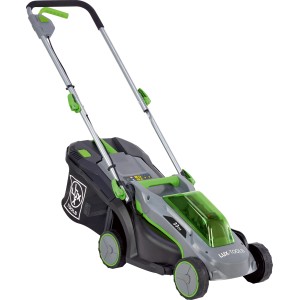 Akumulatorowa kosiarka LUX-TOOLS 20 V z akumulatorem i ładowarką, idealna do małych ogrodów.
