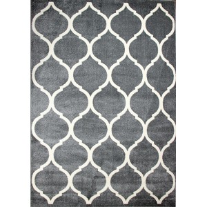 Szary dywan z białym marokańskim wzorem. Dywan z krótkim włosiem.