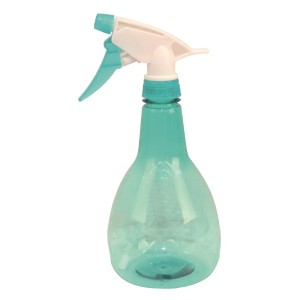 Turkusowy spryskiwacz do kwiatów z białą główką.