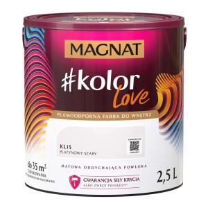 MAGNAT #kolor Love farba do wnętrz, platinowy szary, puszka 2,5L. Kolorowa farba do ścian.