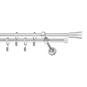 Srebrny, podwójny karnisz t.b.t. z pierścieniami i wspornikiem.