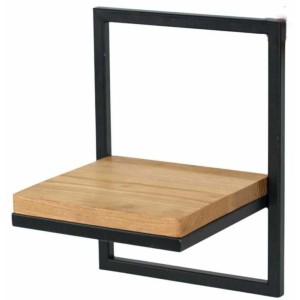 t.b.t. Stojak na kwiaty z drewnianą półką i czarną metalową ramą.