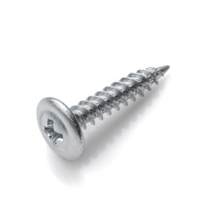 Srebrna śruba z łbem soczewkowym do drewna i metalu.