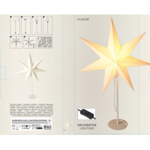 Lampka gwiazda stojąca papierowa wys. 65 cm biała