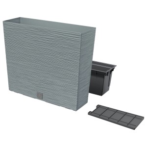 Szara skrzynka na kwiaty t.b.t. z wkładką i płytą podstawy do ogrodu.