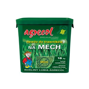 Zielone wiadro nawozu do trawników przeciwko mchu, marka Agrecol, 10 kg.