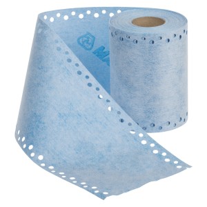 Niebieska taśma separacyjna do płytek z otworami, zwinięta.
