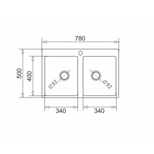 Rysunek techniczny zlewozmywaka granitowego t.b.t. z wymiarami.