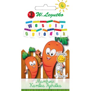 Opakowanie nasion marchwi 't.b.t.' z dziecięcą ilustracją.