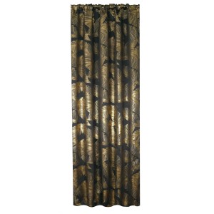 Zasłona t.b.t. ze złotym wzorem liści na ciemnym tle.