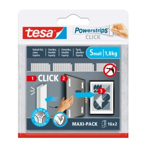 Tesa Powerstrips Click, małe samoprzylepne haczyki do obrazów do 1,8 kg, 16 sztuk.