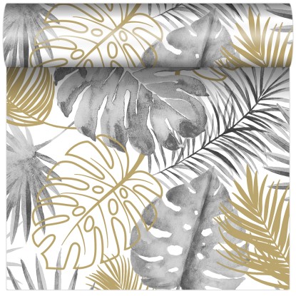 Tapeta winylowa na flizelinie MONSTERA szara