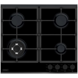 Czarna płyta kuchenna t.b.t. z czterema palnikami.