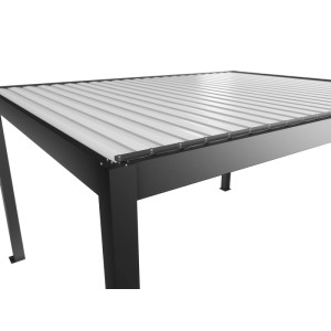 Pergola Biohort, 4x3,5 m, ciemnoszaro-biała, zadaszenie tarasu z lameli.