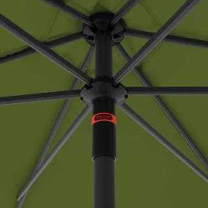 Zbliżenie: Parasol balkonowy Doppler MyZone Kiwi, widok od dołu na maszt i rozpórki.