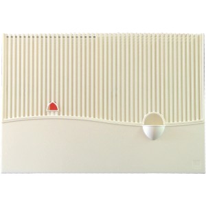 Biały parownik płaski Metrox ze wskaźnikiem poziomu wody do grzejników, nawilżacz powietrza dla lepszego powietrza w pomieszczeniach.