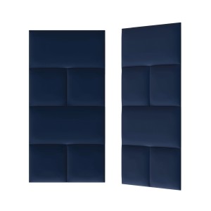 Niebieskie panele ścienne t.b.t. z wyściełanymi kwadratami.