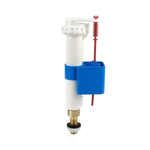 Część zamienna t.b.t. do spłuczek, biało-niebieska z czerwonym elementem.