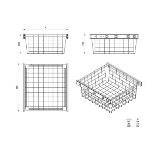 Rysunek techniczny kosza drucianego do szaf garderobianych z wymiarami.