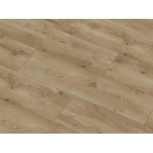 Ułożone jasne panele podłogowe laminowane z efektem drewna. Idealne do pomieszczeń mieszkalnych.