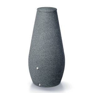 Szary zbiornik na deszczówkę t.b.t. w kształcie kropli do ogrodu.