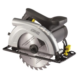 Ręczna pilarka tarczowa CMI, srebrna z czarnym uchwytem.