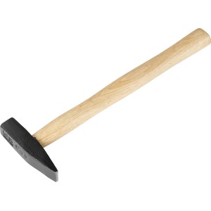 Młotek ślusarski, 30 cm, 380 g, z stalową głowicą i drewnianym trzonkiem.