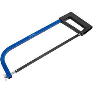 Piła do metalu LUX Classic, 300 mm, z niebieską ramą z rury kwadratowej i czarnym uchwytem z tworzywa sztucznego.