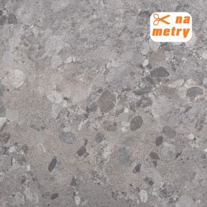 Szara wykładzina PCV ze wzorem kamienia, widok szczegółowy.