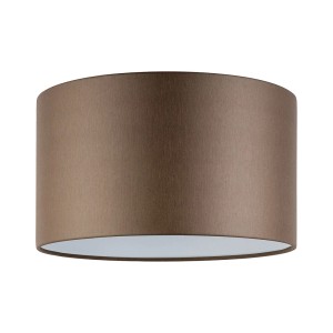 Brązowy abażur do lamp, tekstylny, cylindryczny kształt.