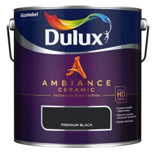 Ciemna farba do ścian Dulux Ambiance Ceramic w kolorze Premium Black. Farba do wnętrz.