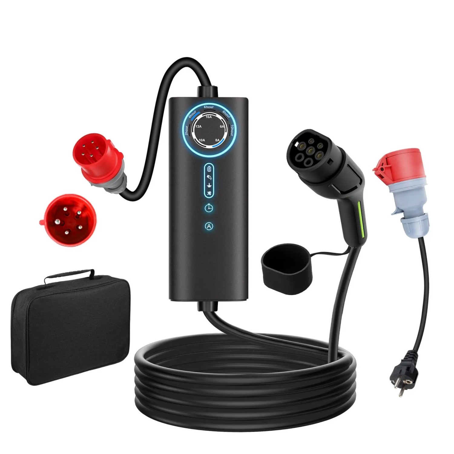 Junsun 11 kW Typ 2 Ładowarka EV 8 m 3-fazowy Z Torbą Regulacja Prądu 6-16A z Adapter