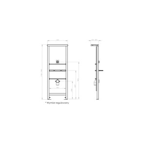 Rysunek techniczny zestawu WC z wymiarami.