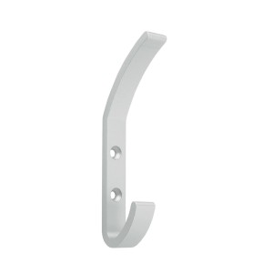 Srebrny metalowy haczyk ścienny t.b.t. do montażu na ścianie.