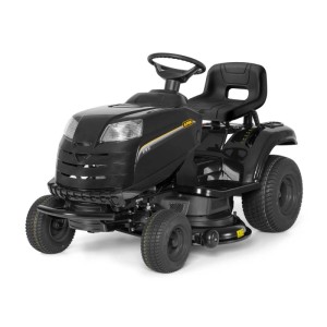 Czarny traktorek kosiarka do ogrodu.