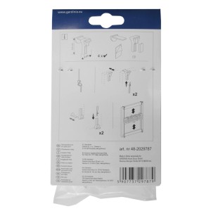 Opakowanie z akcesoriami do rolet, przedstawiona instrukcja montażu.