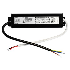 Czarny zasilacz LED 30W/12V do taśm LED.