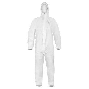 Biały kombinezon jednorazowy XL z kapturem do prac budowlanych i majsterkowania.
